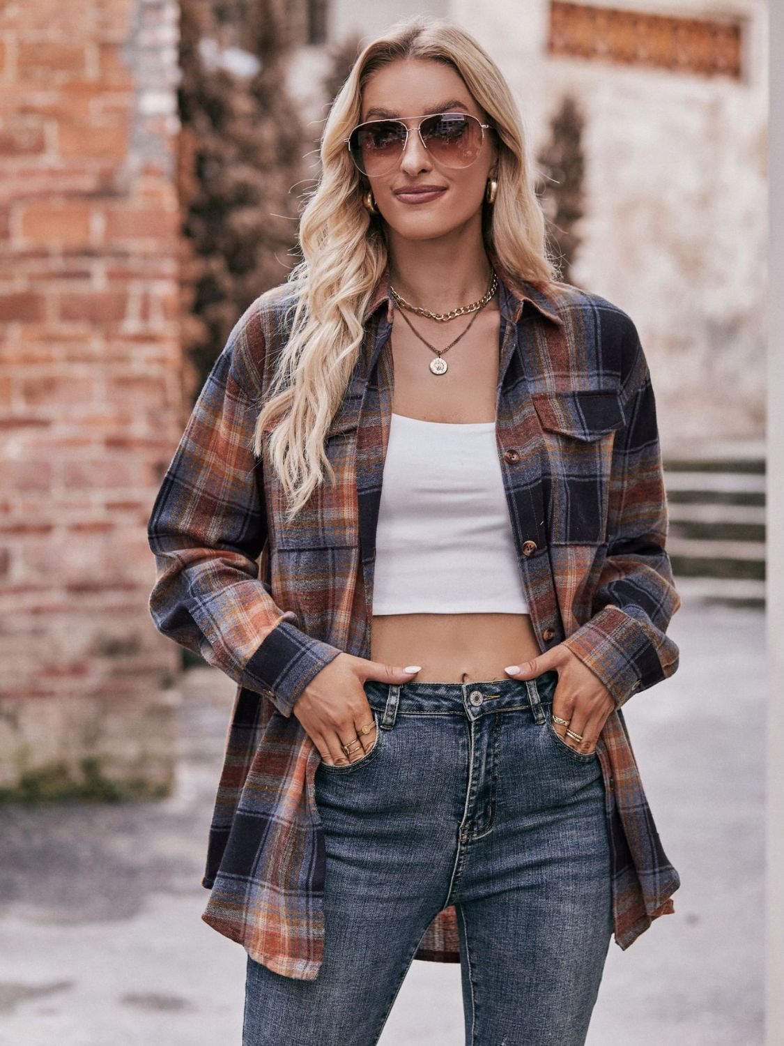 Teagan Plaid Dropped Shoulder Longline Shirt