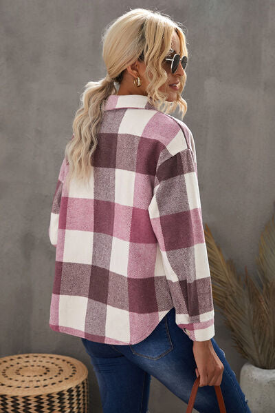 Hilltop Plaid Button Up Dropped Shoulder Jacket