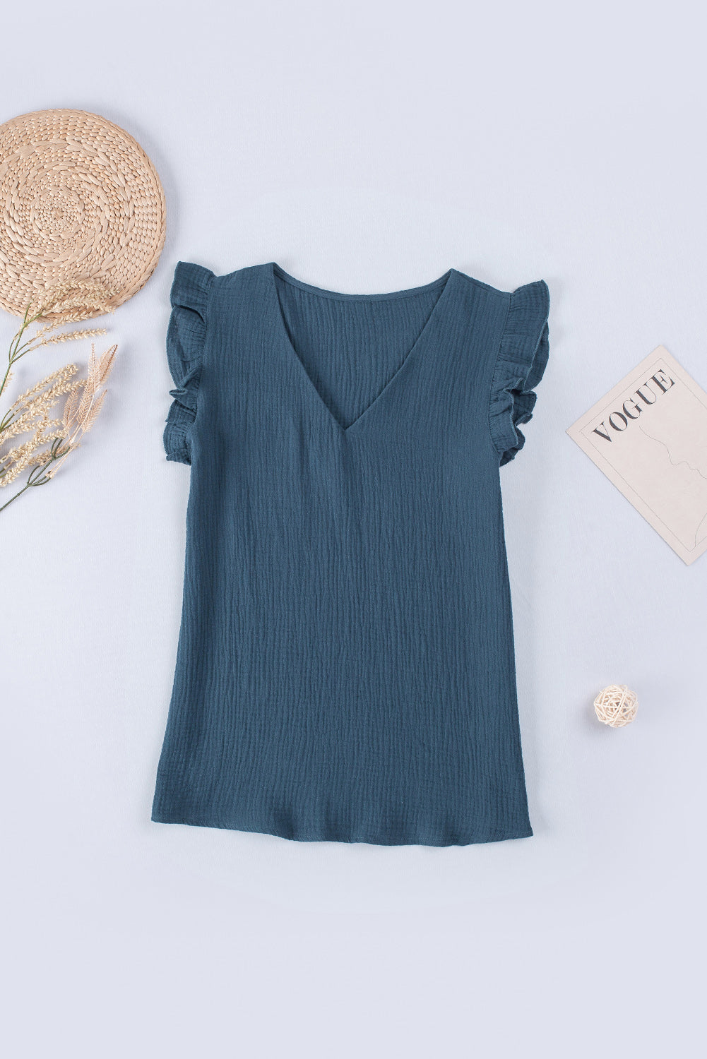 Ruffle Shoulder V-Neck Top