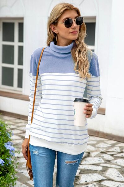 Unstoppable Striped Contrast Turtleneck Sweater