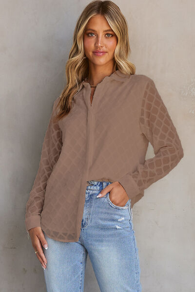 Button Up Collared Neck Long Sleeve Shirt