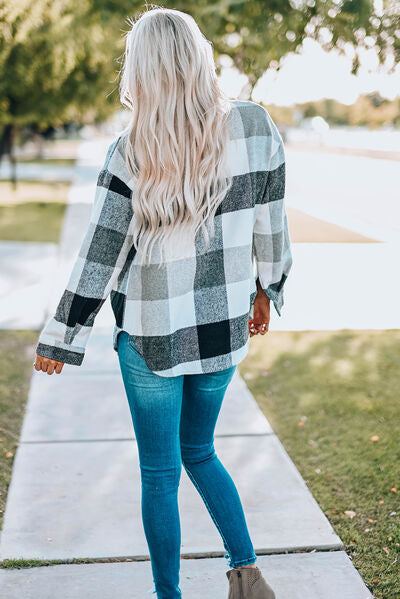 Hilltop Plaid Button Up Dropped Shoulder Jacket