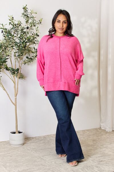 Cozy as can be -Zenana Full Size Center Seam Long Sleeve Sweatshirt