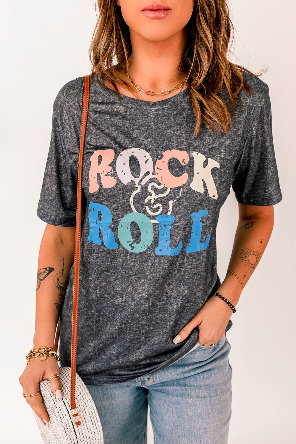 ROCK & ROLL Graphic Round Neck Short Sleeve Tee