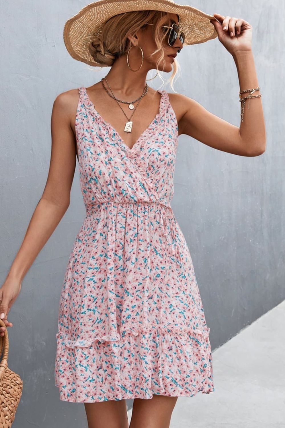 Floral Frill Trim Sleeveless Mini Dress