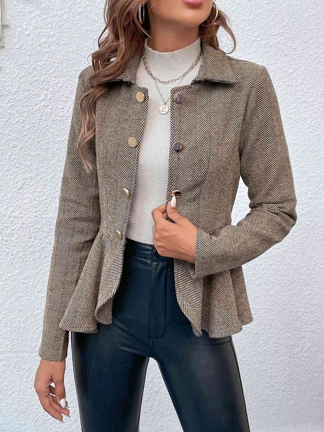 “Feelin’ good” -Ruffle Hem Collared Blazer