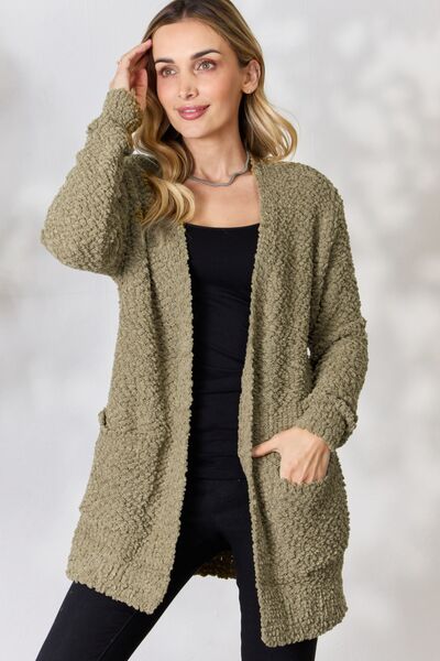 Falling For You -Zenana Full Size Open Front Popcorn Cardigan