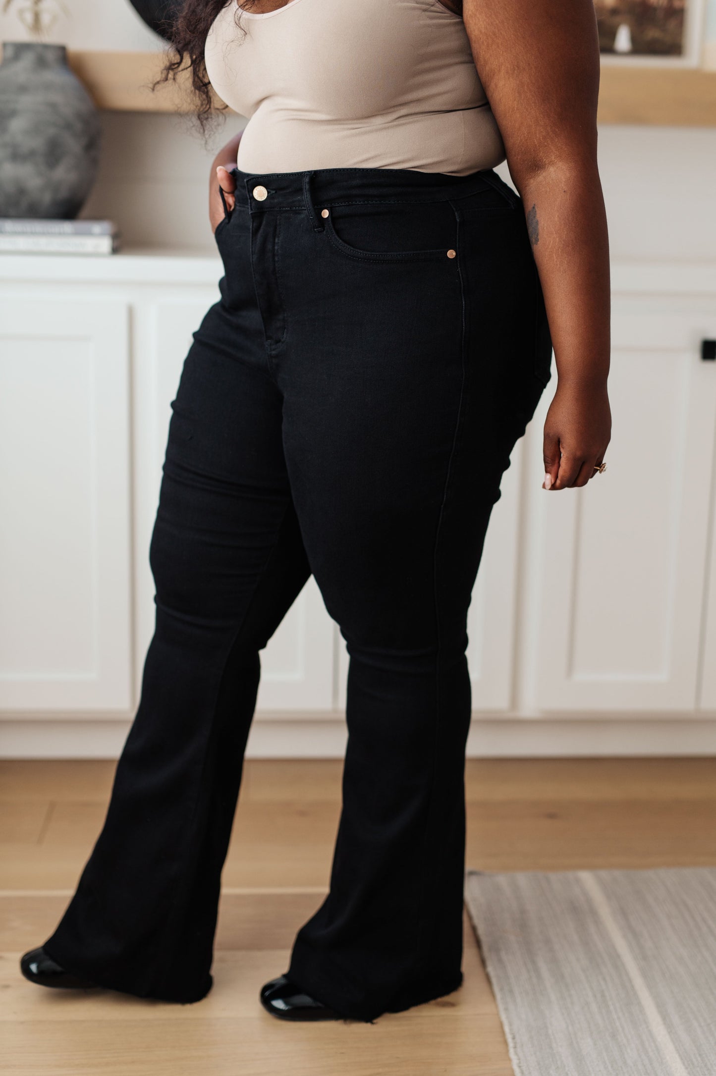 Etta High Rise Control Top Flare Jeans in Black