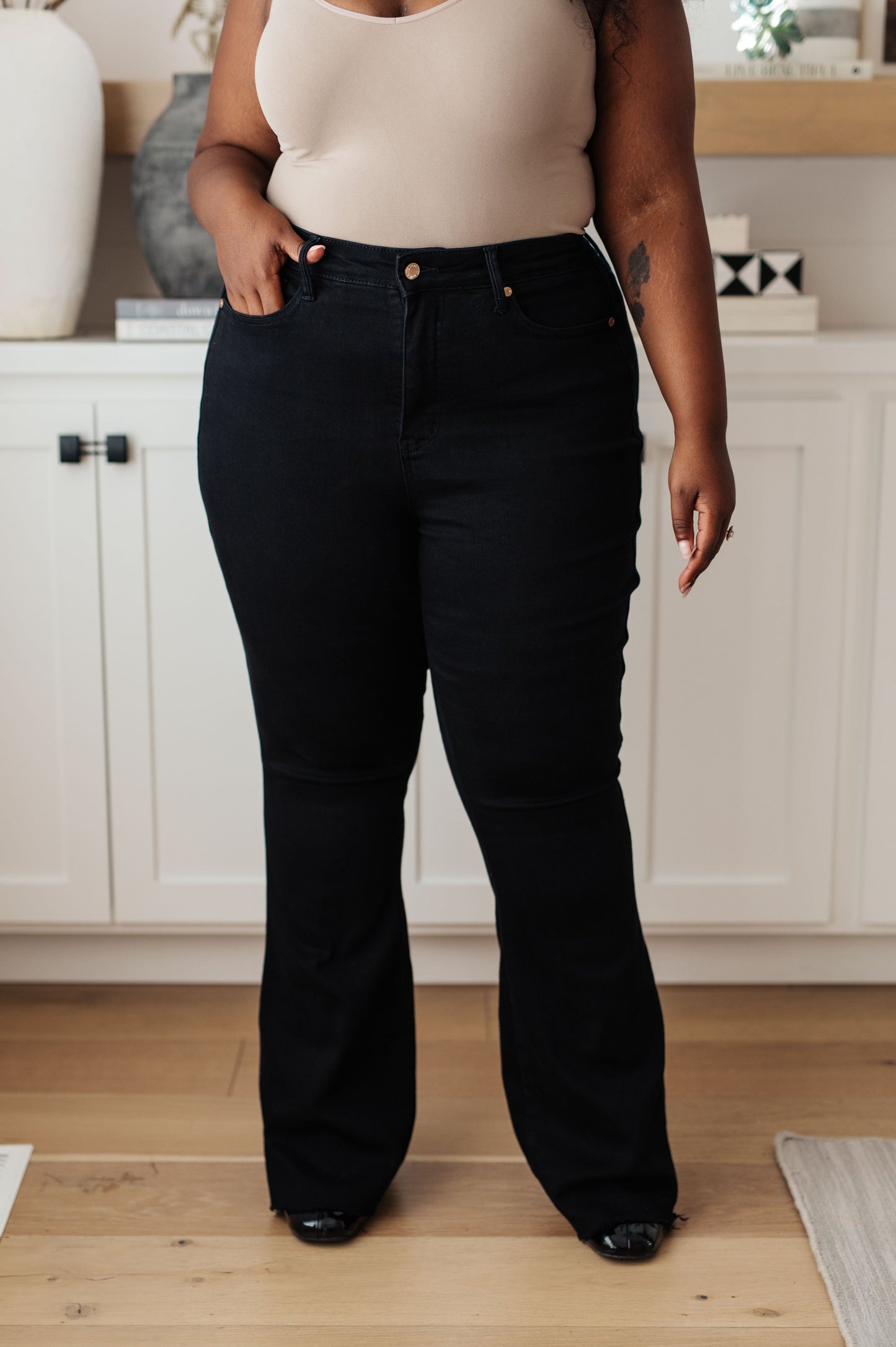 Etta High Rise Control Top Flare Jeans in Black