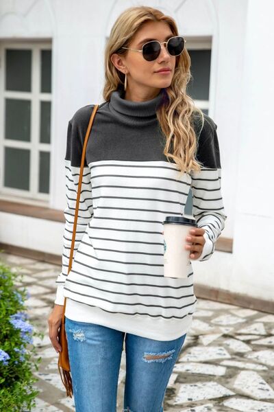 Unstoppable Striped Contrast Turtleneck Sweater