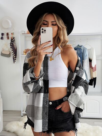 Hilltop Plaid Button Up Dropped Shoulder Jacket