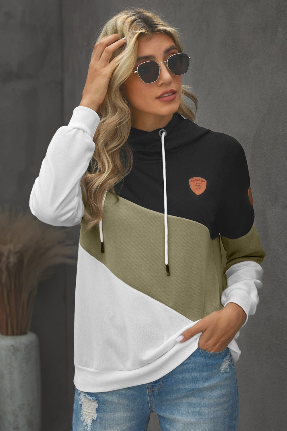 Tennille Full Size Range Color Block Cowl Neck Hoodie