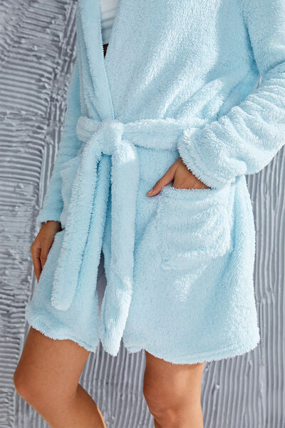 Counting sheep Fuzzy Tied Pocketed Hooded Lounge Nightgown