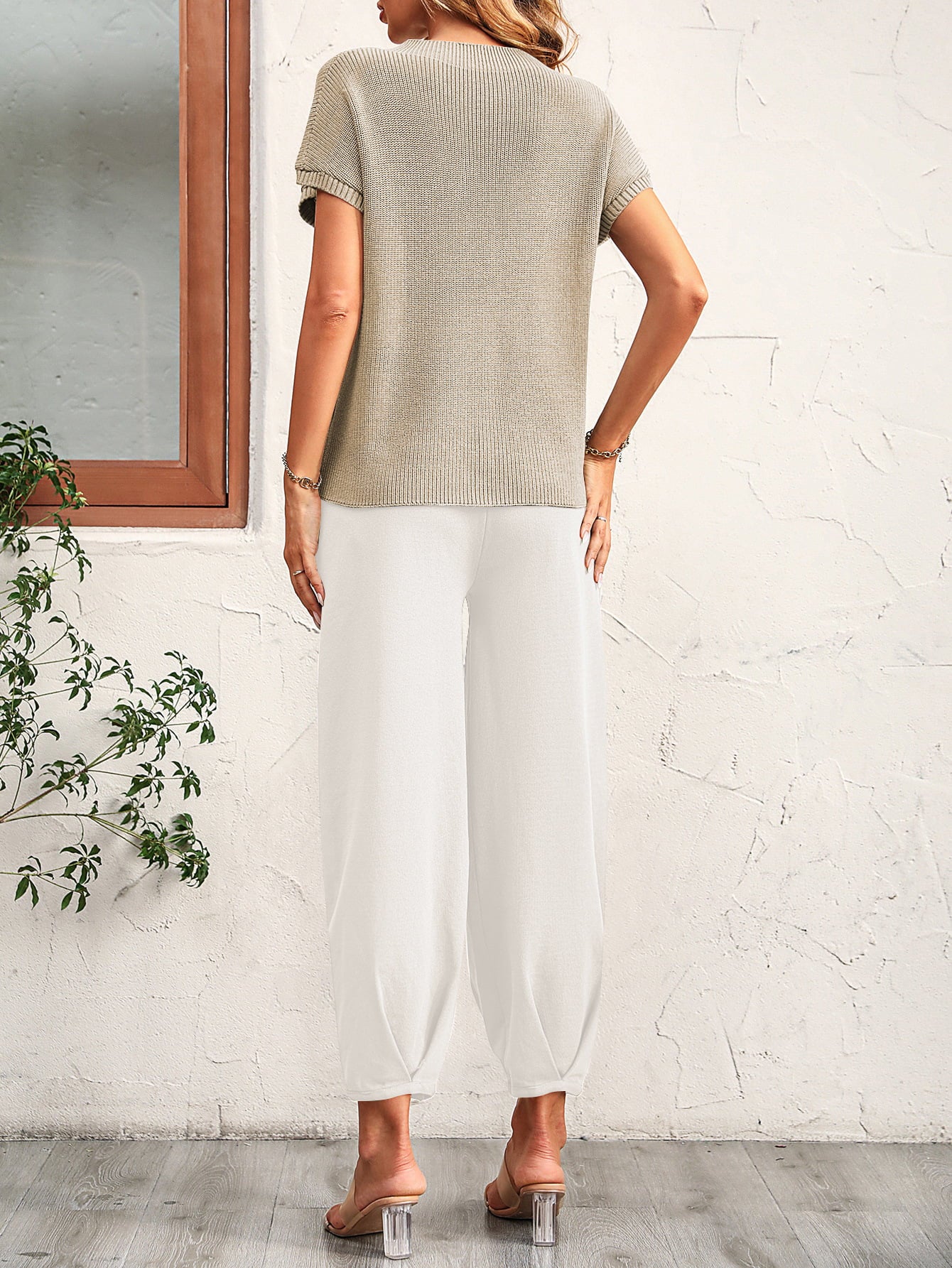 Round Neck Raglan Sleeve Tee and Long Pants Set