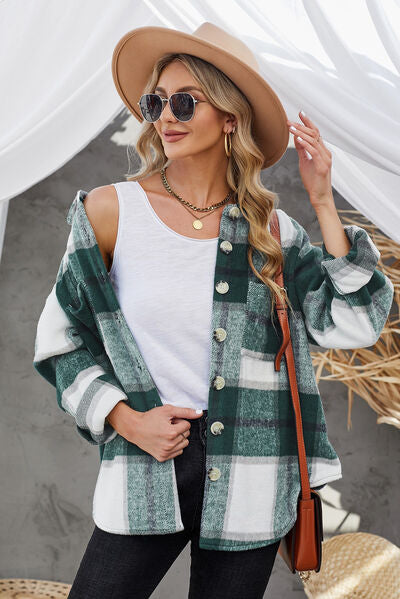 Hilltop Plaid Button Up Dropped Shoulder Jacket