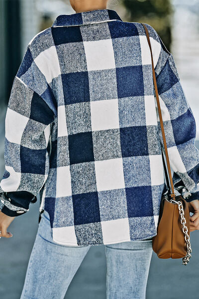 Hilltop Plaid Button Up Dropped Shoulder Jacket