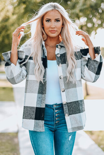 Hilltop Plaid Button Up Dropped Shoulder Jacket