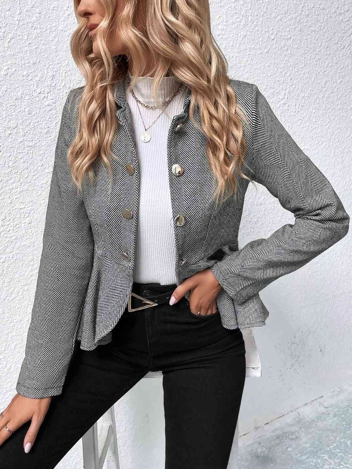 “Feelin’ good” -Ruffle Hem Collared Blazer