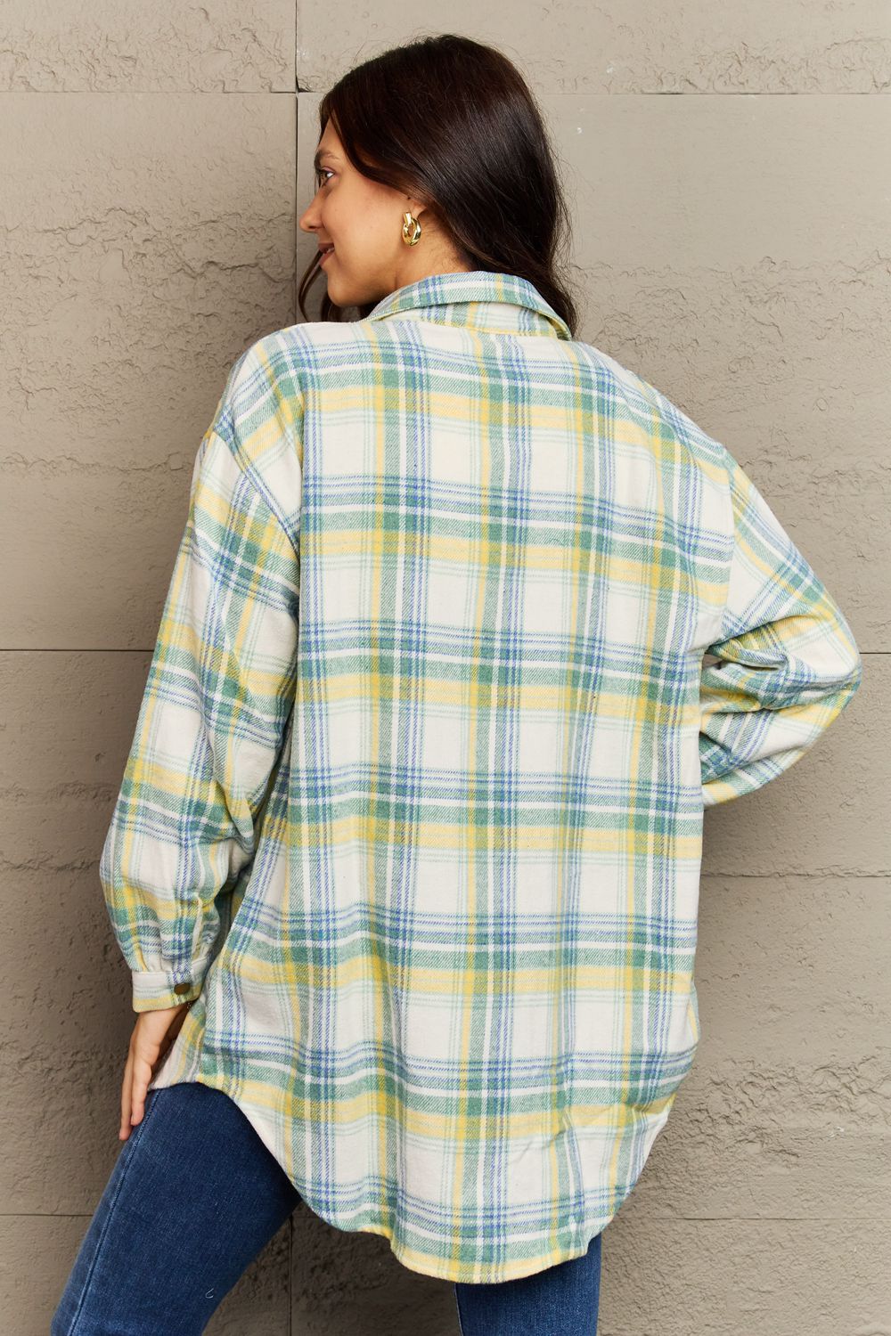 Full Size Plaid Collared Neck Button-Down Long Sleeve Jacket