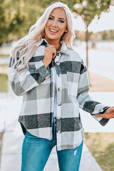 Hilltop Plaid Button Up Dropped Shoulder Jacket