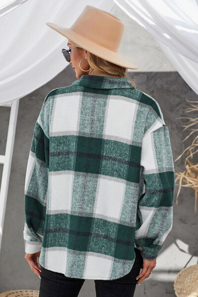 Hilltop Plaid Button Up Dropped Shoulder Jacket