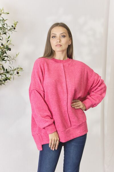 Cozy as can be -Zenana Full Size Center Seam Long Sleeve Sweatshirt