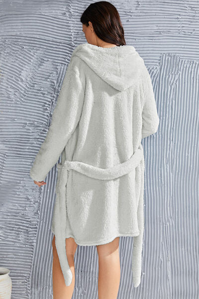 Counting sheep Fuzzy Tied Pocketed Hooded Lounge Nightgown