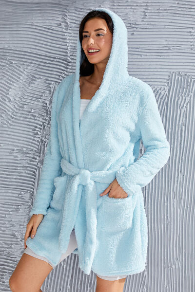 Counting sheep Fuzzy Tied Pocketed Hooded Lounge Nightgown