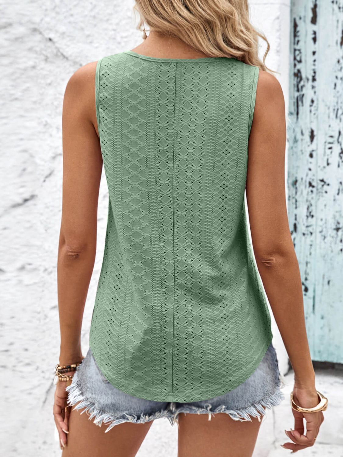 Crisscross V-Neck Eyelet Tank