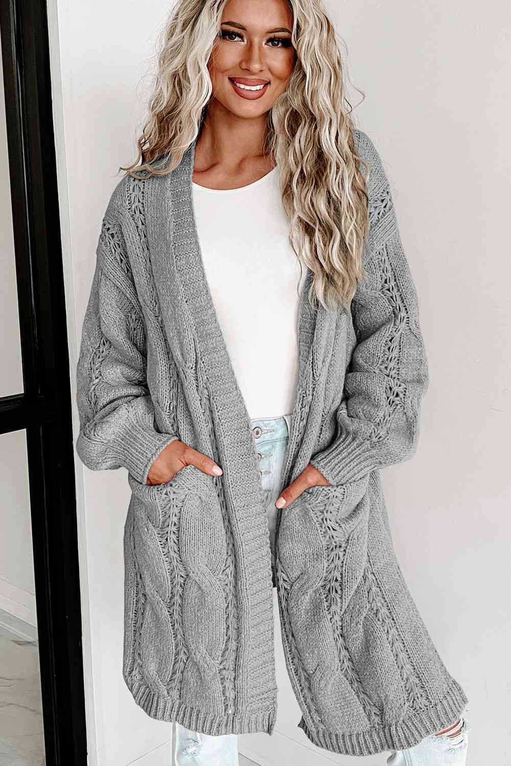 Cable-Knit Dropped Shoulder Cardigan