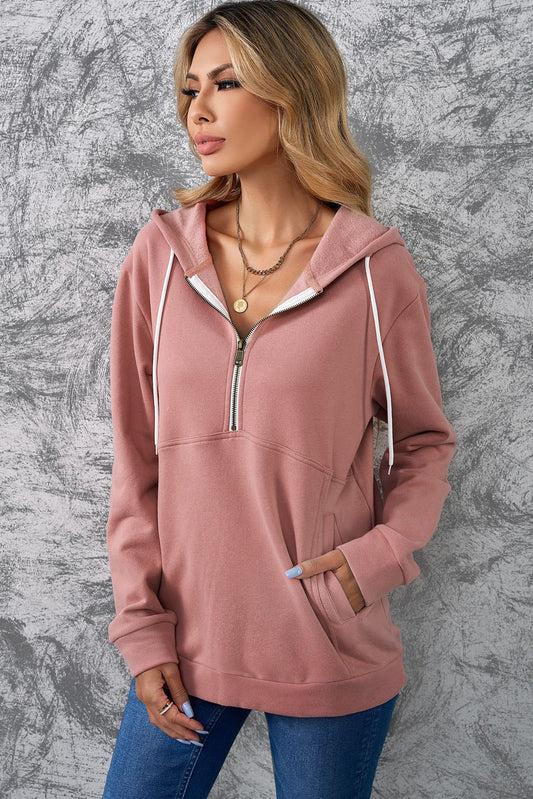 Half-Zip Drawstring Hoodie with Pockets