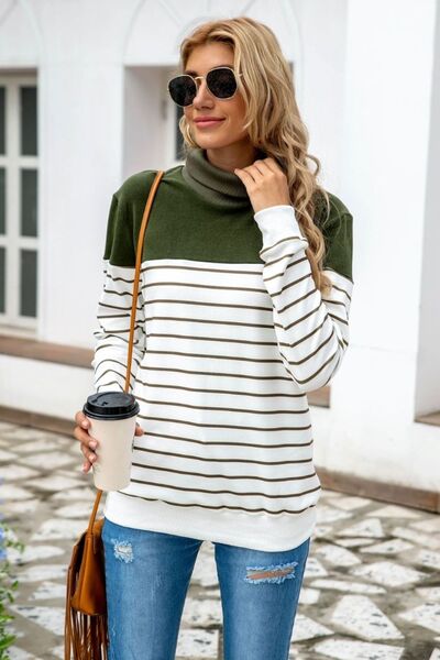 Unstoppable Striped Contrast Turtleneck Sweater