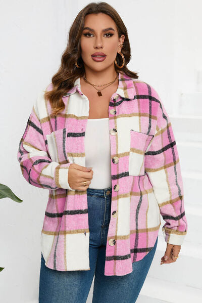 Hilltop Plaid Button Up Dropped Shoulder Jacket