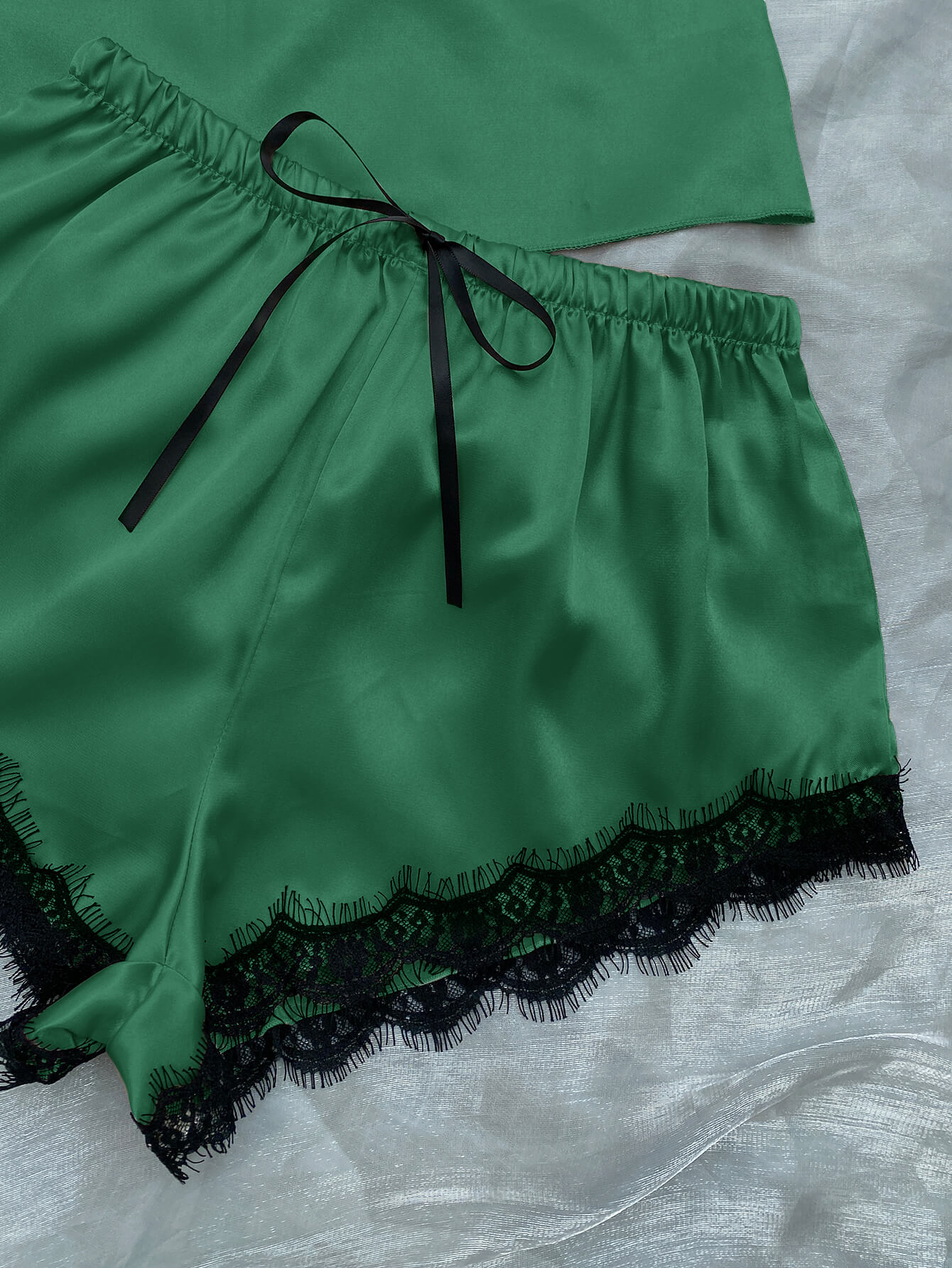 Lace Trim Cami, Shorts, Eye Mask, Scrunchie, and Bag Pajama Set