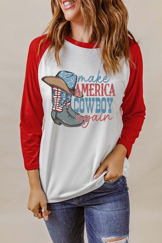 Raglan Sleeve MAKE AMERICA COWBOY AGAIN Graphic Tee