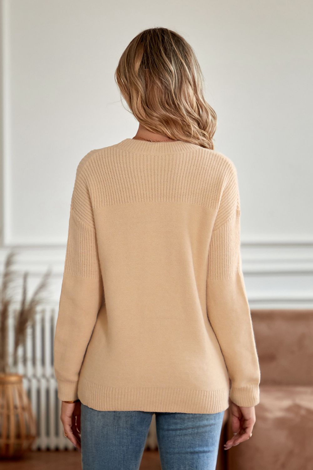 Round Neck Dropped Shoulder Sweater