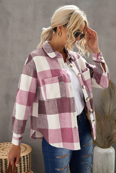 Hilltop Plaid Button Up Dropped Shoulder Jacket