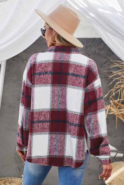 Hilltop Plaid Button Up Dropped Shoulder Jacket