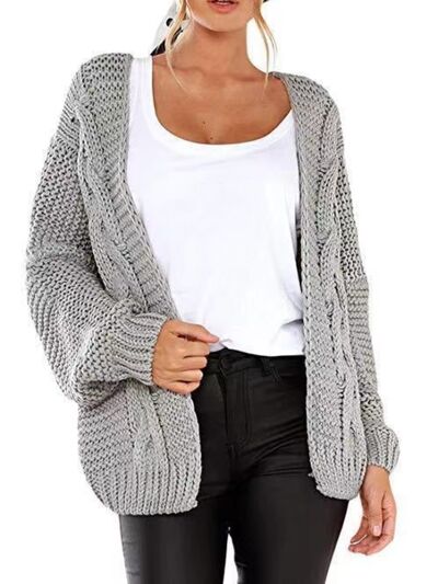 Open Front Cable-Knit Cardigan