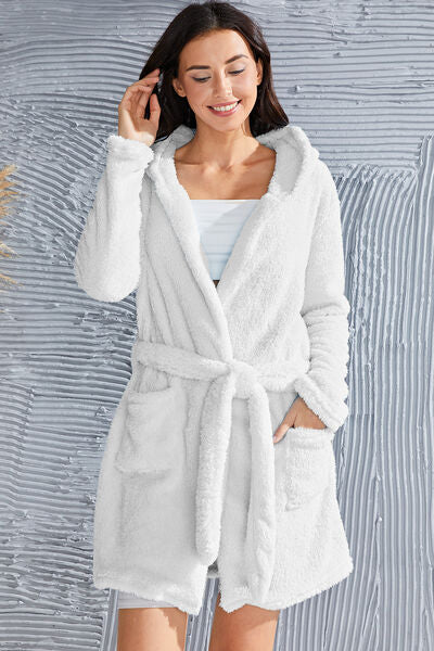 Counting sheep Fuzzy Tied Pocketed Hooded Lounge Nightgown