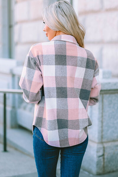 Hilltop Plaid Button Up Dropped Shoulder Jacket