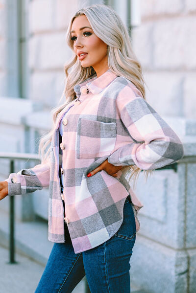 Hilltop Plaid Button Up Dropped Shoulder Jacket