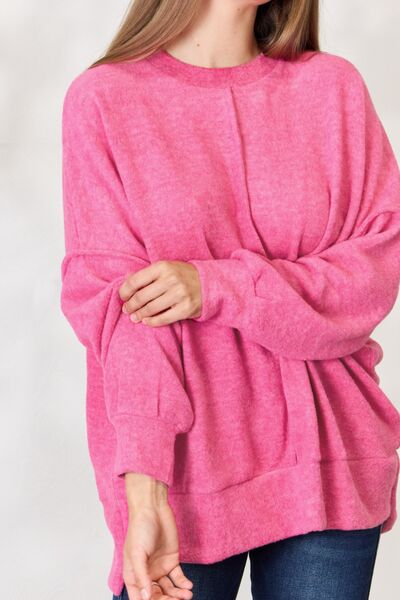 Cozy as can be -Zenana Full Size Center Seam Long Sleeve Sweatshirt