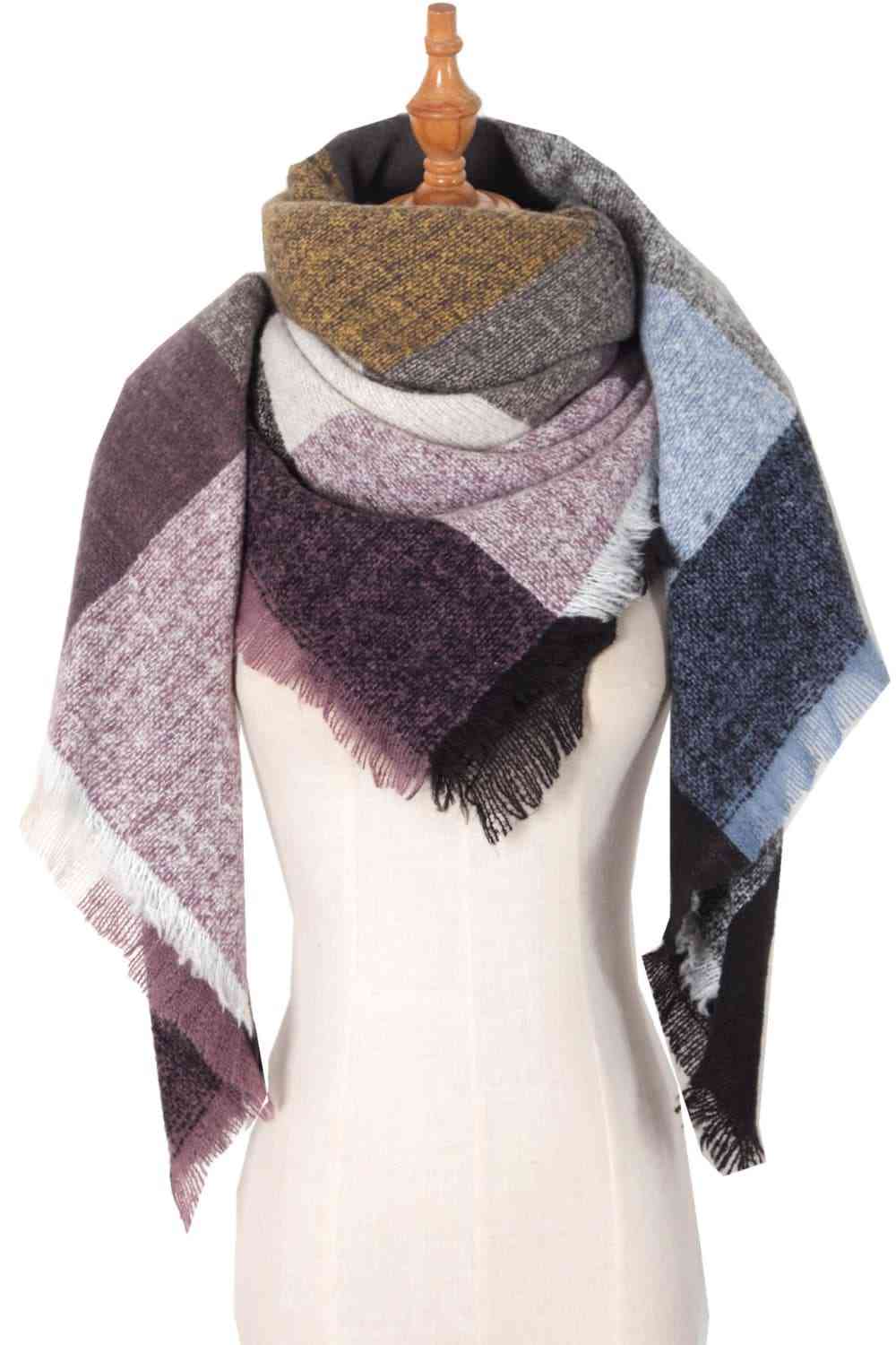 Plaid Raw Hem Polyester Scarf